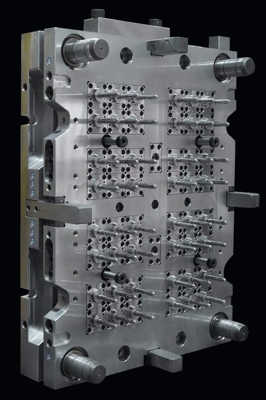 Close-up of precision machined metal components